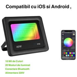 Proiector Smart Led RGB 40W cu Bluetooth