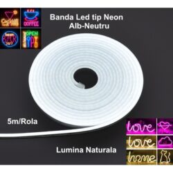 Banda Led Flexibil Alb Neutru 12V Lumina Neon 5m