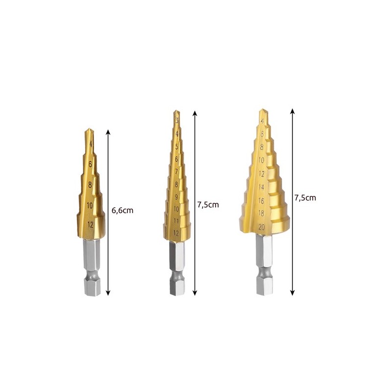 Set 3 Burghiu Spiral Conic in Trepte 4-20mm RO337TE - imagine 3