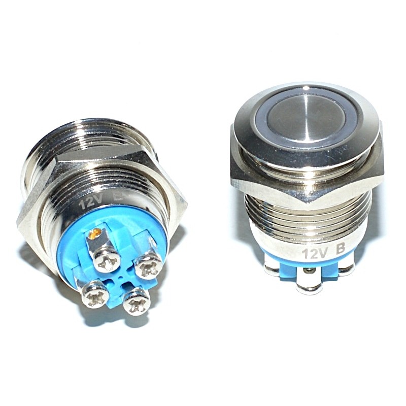 Intrerupator Push Metalic 16mm cu Led fara Retinere 12V