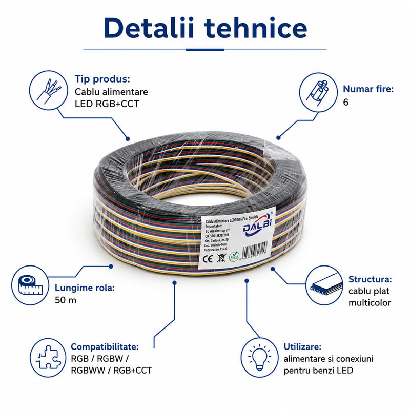 Rola Cablu Alimentare LED RGB/RGBWW/RGB 6 Fire 50M - imagine 3