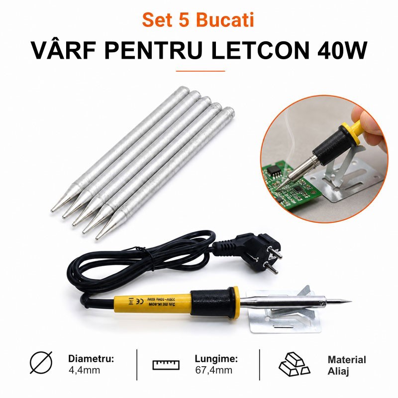 Varfuri Letcon Electric 40W 4.4mm x 67.4mm Set 5 Buc - imagine 2